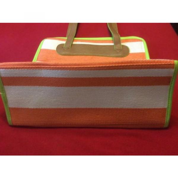 Neiman Marcus Tote Camp Stripe Woven Beach Bag White Orange Lined Satchel Case #4 image