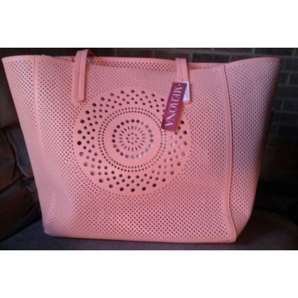 Merona laser cut large beach shoulder bag tote mint/Georgia peach flexible carry #4 image