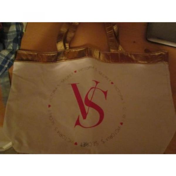 **RARE** Large Victorias Secret Tote Beach Bag White &amp; Gold Handle~~Ships FREE~~ #1 image