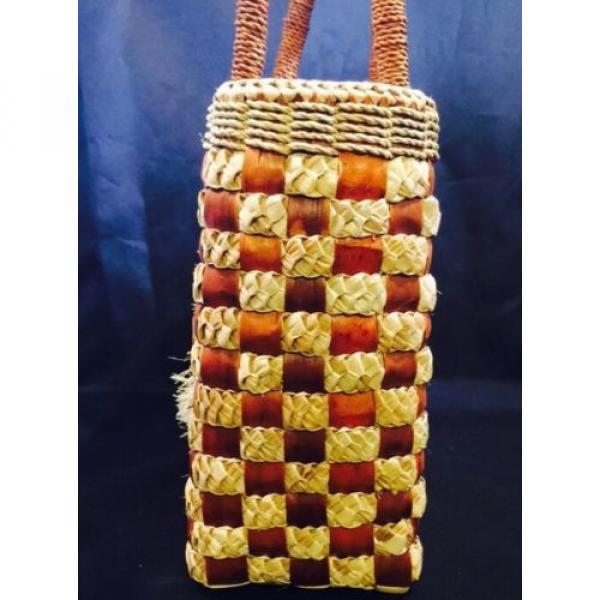 Handbag Woven Wicker Flower Purse Two Tone Tote Beach Bag #5 image