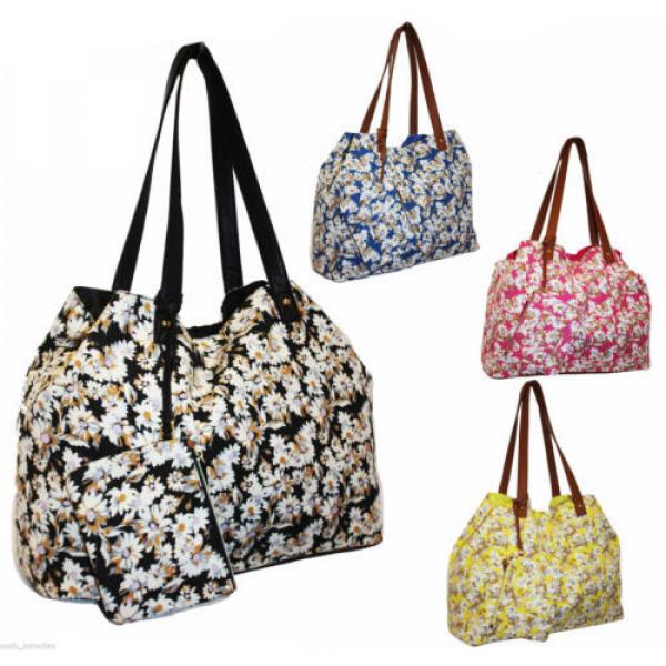 LADIES NICOLE BROWN FLORAL CANVAS SHOPPER/BEACH BAG STYLE - JBCB172DAISY #1 image