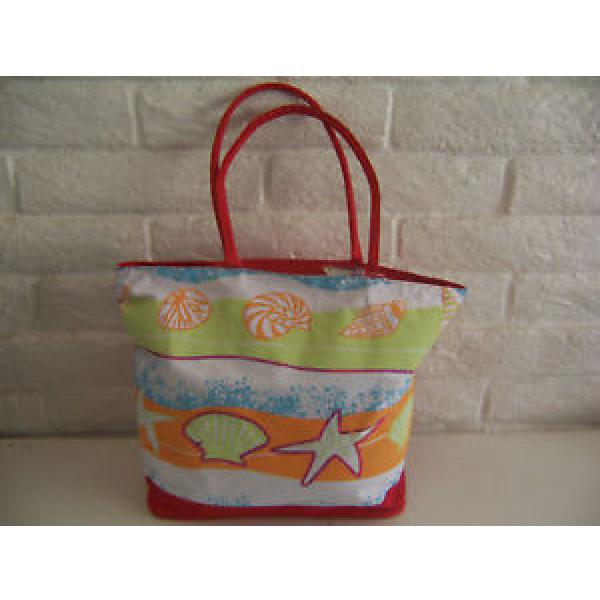 BEACH BAG SHELLS STARFISH ZIPPER INNER POCKET RED #1 image