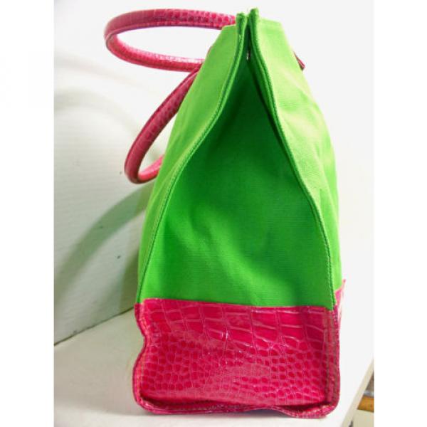 Green Pink Faux Croc Tote Bag Travel Dbl Strap Heavy Duty Beach Canvas Overnight #4 image