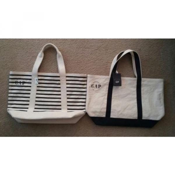 GAP SET of TWO Cotton Canvas Blue Beach Pool Shopping Tote Handbag Utility Bag #1 image