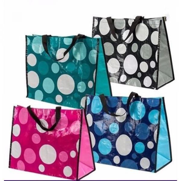 Set of 4 Large Laminated Polka Dot Fashion Tote Bags WATERPROOF BEACH CRAFTS #1 image