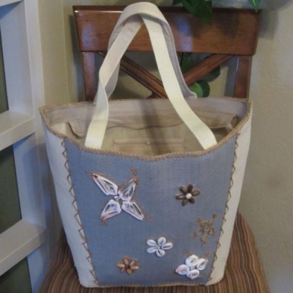 Large Woven Tote Bag Beach Pool Sea Shells Green Cream Tan CeeKlein Cee Klein #1 image