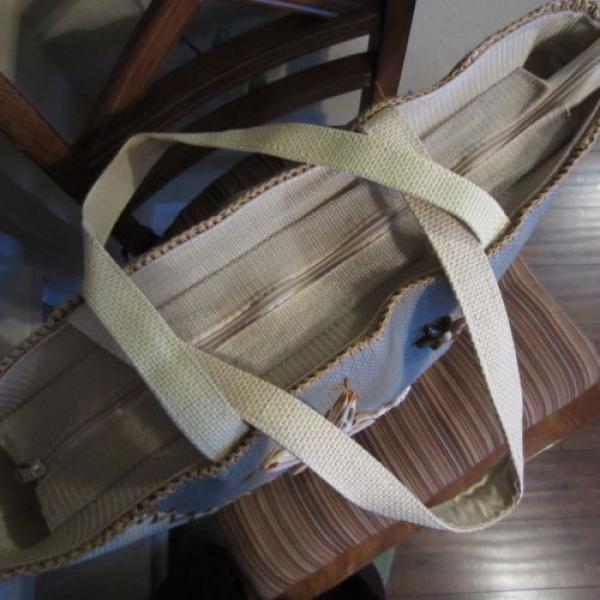 Large Woven Tote Bag Beach Pool Sea Shells Green Cream Tan CeeKlein Cee Klein #4 image