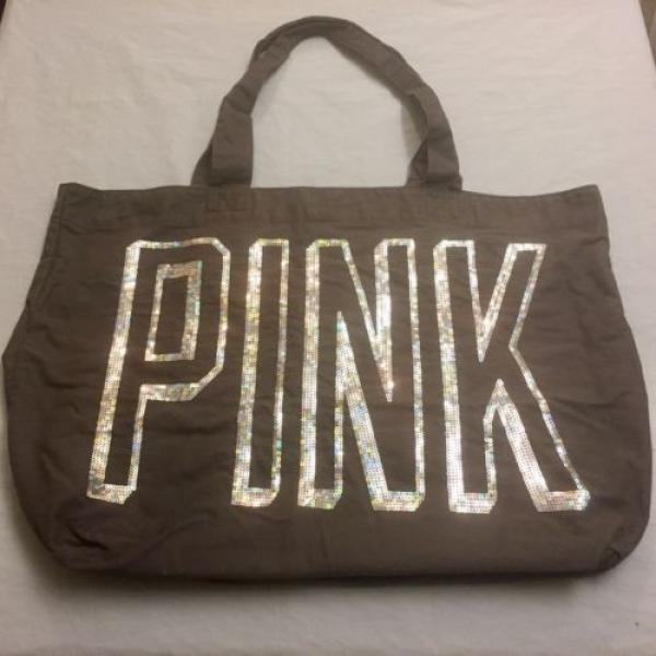 Victoria&#039;s Secret PINK Tote Bag Large Gray w/ Sequins Bling Beach Shopping Books #1 image