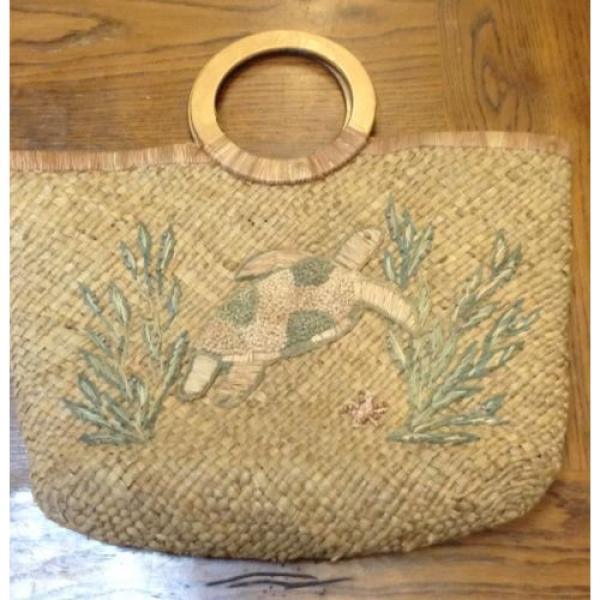 Cappelli Straw Wicker Purse Handbag Embroidered Travel Beach Bag Sea Turtle #1 image