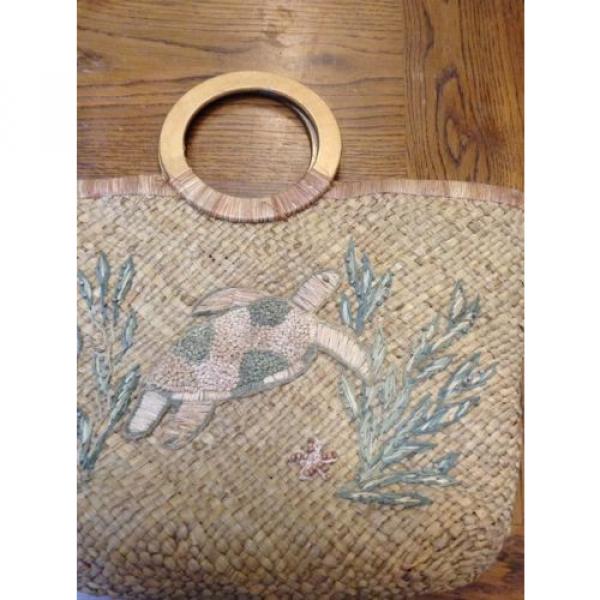 Cappelli Straw Wicker Purse Handbag Embroidered Travel Beach Bag Sea Turtle #2 image