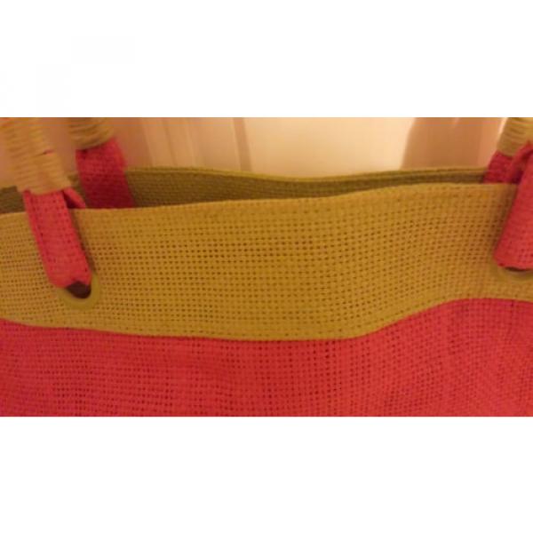 Oscar De La Renta Straw Woven Tote/Shopper Summer Beach Bag Pink/Green - EUC #2 image