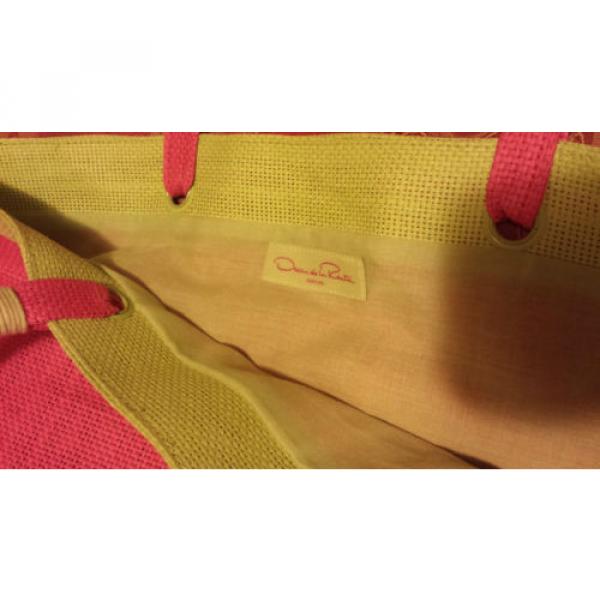 Oscar De La Renta Straw Woven Tote/Shopper Summer Beach Bag Pink/Green - EUC #4 image