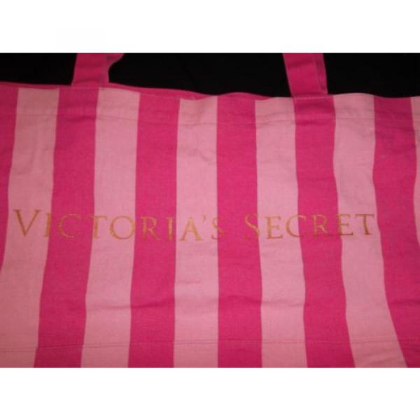 Victoria&#039;s Secret XL Striped Waterproof Lining Canvas Beach Tote Bag Pink Gold #2 image