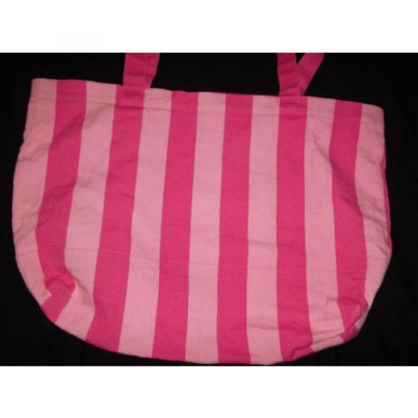 Victoria&#039;s Secret XL Striped Waterproof Lining Canvas Beach Tote Bag Pink Gold #3 image