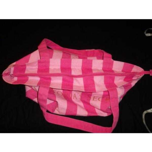 Victoria&#039;s Secret XL Striped Waterproof Lining Canvas Beach Tote Bag Pink Gold #4 image