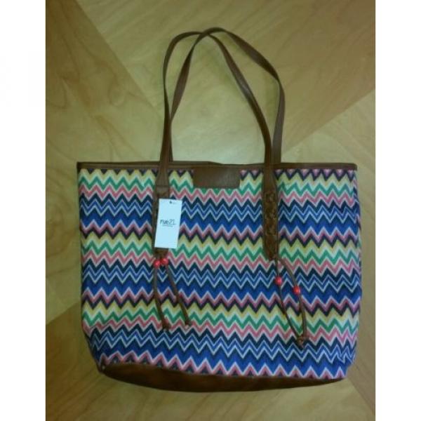 NWT Forever Chevron Beaded Fringe Tote Rue 21 Trendy Boho Large Beach Bag #1 image