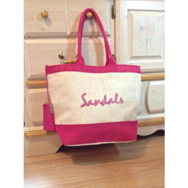 Hot Pink SANDALS Canvas Beach Bag Tote #3 image