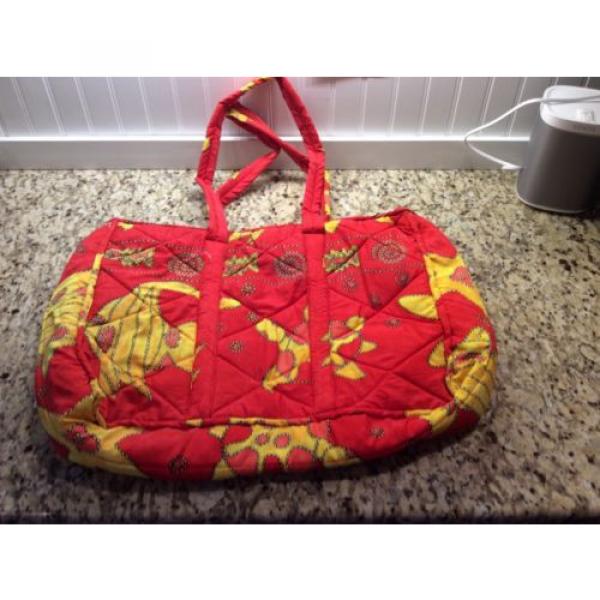 BEACH/TOTE BAG QUILTED 21x15 PATTERNED:ORANGE,RED,YELLOW. 17&#034; STRAPS/COIN PURSE #3 image