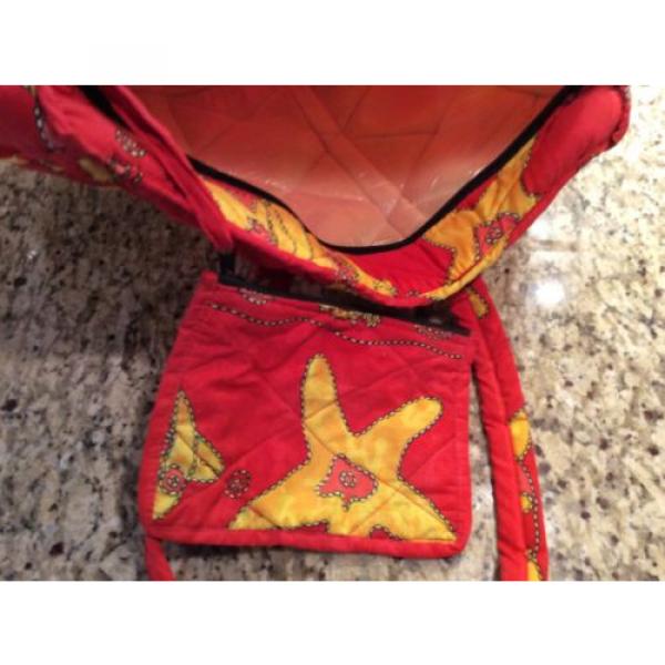 BEACH/TOTE BAG QUILTED 21x15 PATTERNED:ORANGE,RED,YELLOW. 17&#034; STRAPS/COIN PURSE #5 image