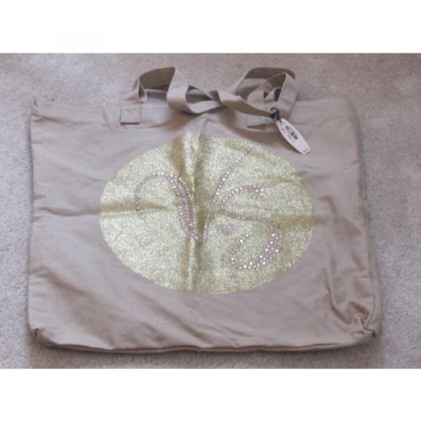 Victoria&#039;s Secret Summer Bling Glitter Canvas Gold Beach Bag Tote Studded #1 image