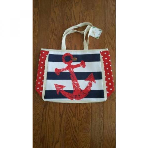 Cappelli Straworld Red White Blue Tote Beach Bag Anchor Patriotic Bonnie Rubel #1 image