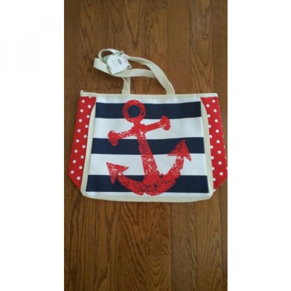 Cappelli Straworld Red White Blue Tote Beach Bag Anchor Patriotic Bonnie Rubel #2 image