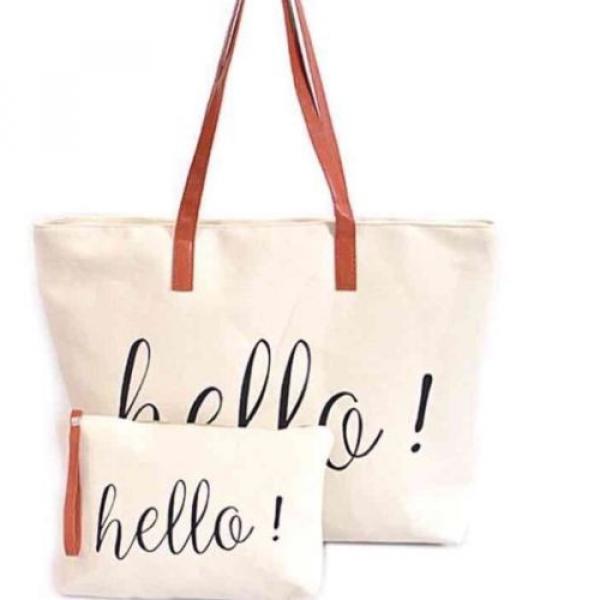 HELLO 2pc Beach Shopping Tote Purse Bag Market Shop Set Large Fashion Books #1 image