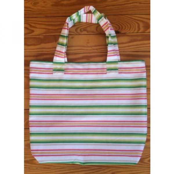 SALE! 50% OFF Handmade Large Pink Green Stripe Tote Beach Surf Pool Bag 19x16 #1 image