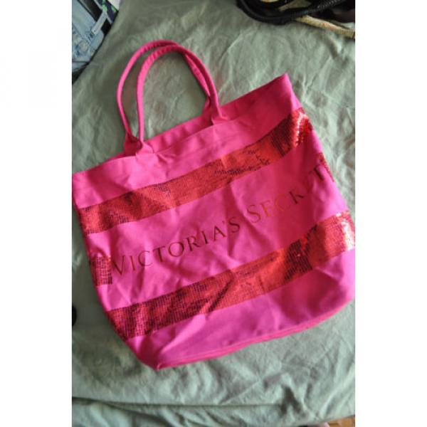 Giant beachbag size Victoria&#039;s Secret canvas NWOT hott pink w/sequin print #1 image