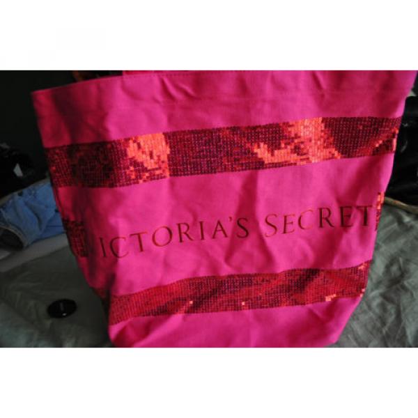 Giant beachbag size Victoria&#039;s Secret canvas NWOT hott pink w/sequin print #2 image