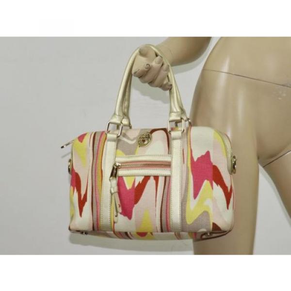 SPARINA Colorful SHELL BEACH Print Linen &amp; Gold Leather Footed Satchel Bag Purse #1 image