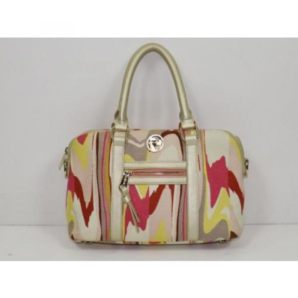 SPARINA Colorful SHELL BEACH Print Linen &amp; Gold Leather Footed Satchel Bag Purse #2 image