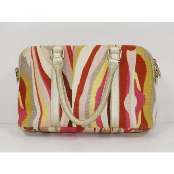 SPARINA Colorful SHELL BEACH Print Linen &amp; Gold Leather Footed Satchel Bag Purse #5 image