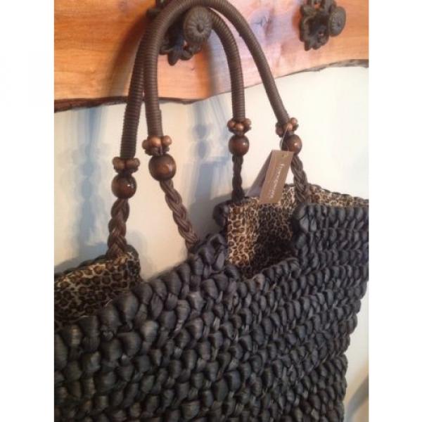 Francesca&#039;s Woven Bag Purse Shopper Beach Black Leopard New NWT #2 image