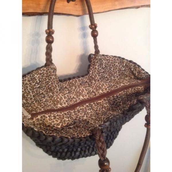 Francesca&#039;s Woven Bag Purse Shopper Beach Black Leopard New NWT #5 image