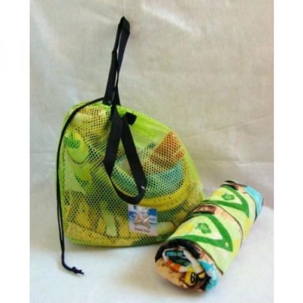 New Green Mesh Drawstring Beach Bag with Sandals Print Lg Beach Towel 30&#034;x 60&#034; #1 image