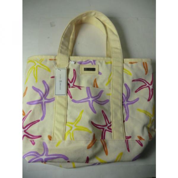 Julie Brown Cream Canvas Floral Multi Insolated L Beach Tote Bag NWOT $155 #3 image