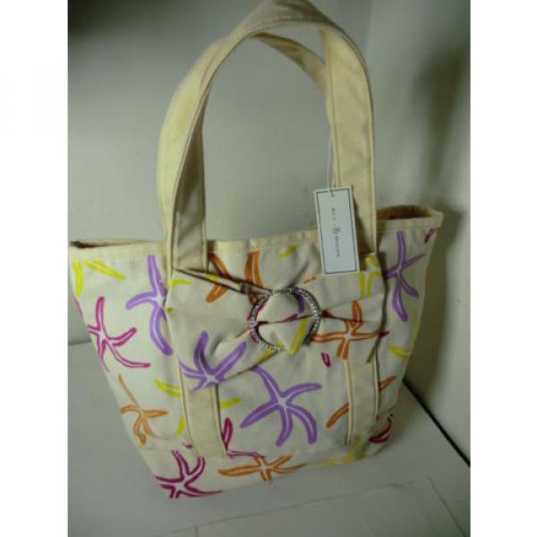 Julie Brown Cream Canvas Floral Multi Insolated L Beach Tote Bag NWOT $155 #4 image