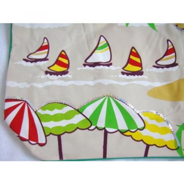 New Palms Sailboats Print Green White Yellow Green Fabric Beach Bag Lg Tote #4 image