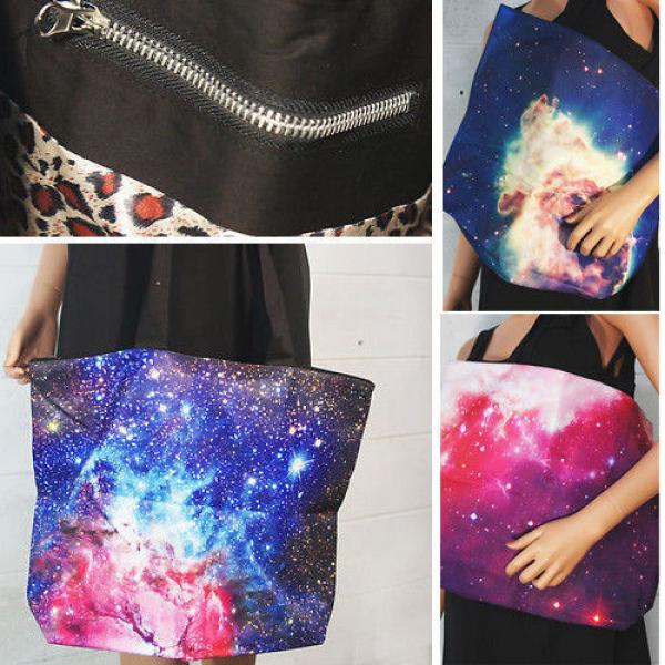 Women Canvas Galaxy Space Universe Way Bucket Beach Tote Nebula Shopping Bag USA #1 image