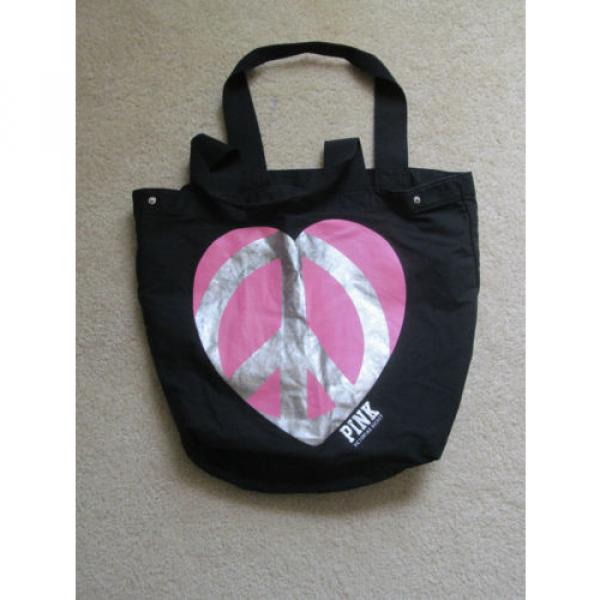 X-LARGE VICTORIA&#039;S SECRET BLACK PEACE HEART TOTE BAG BEACH BAG HANDBAG PURSE #1 image