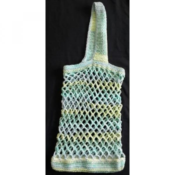 Crocheted Tote Bag Handmade Multi Color Blue White Turqoiuse Beach Market Eco #1 image