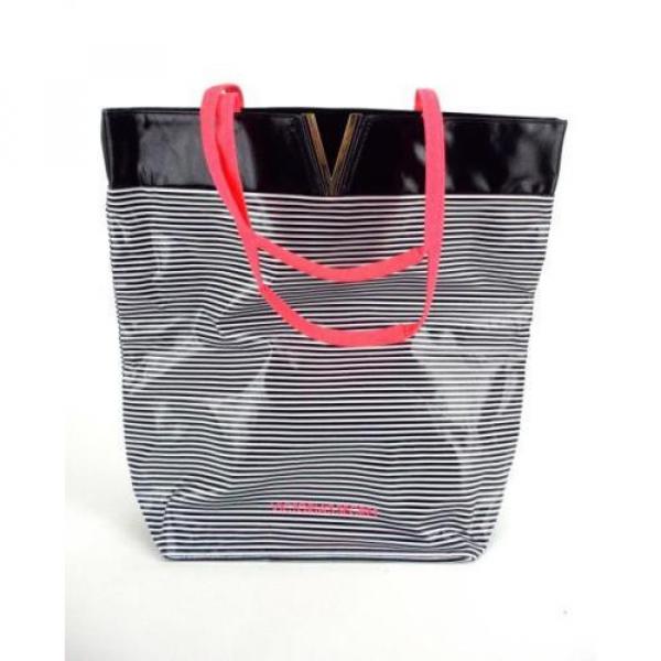 VICTORIA&#039;S SECRET Extra Large Black White Pink Stripe Beach Tote Travel Bag NWOT #5 image