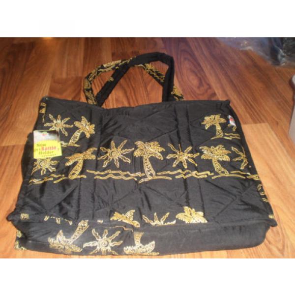 NWT Quilted Black &amp; Gold Beach Bag w/ Wrap and Inner Coin Purse Lined Inner #1 image