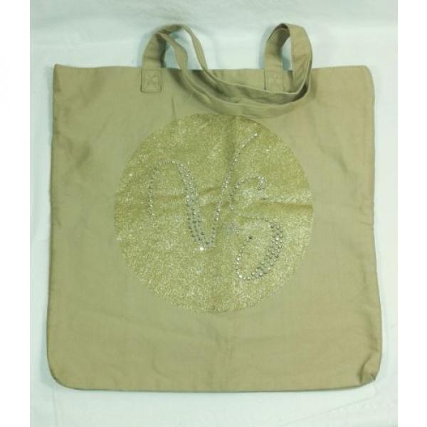 Victorias Secret VS Embellished Canvas &amp; Gold Beach Bag Tote #1 image