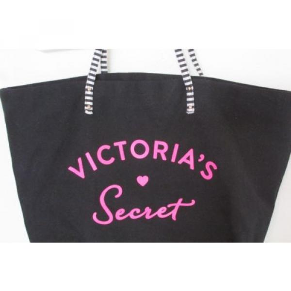 Victoria&#039;s Secret Black~Pink~White Striped Large Canvas Tote/Beach/Hand Bag #2 image