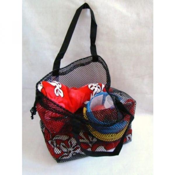 New Black Mesh Drawstring Beach Bag with Red Hibiscus Print Lg Towel 30&#034;x 60&#034; #2 image