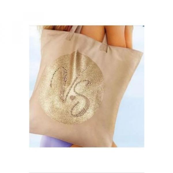 Victoria&#039;s Secret Summer Bling Glitter Canvas Gold Beach Bag Tote Studded #1 image