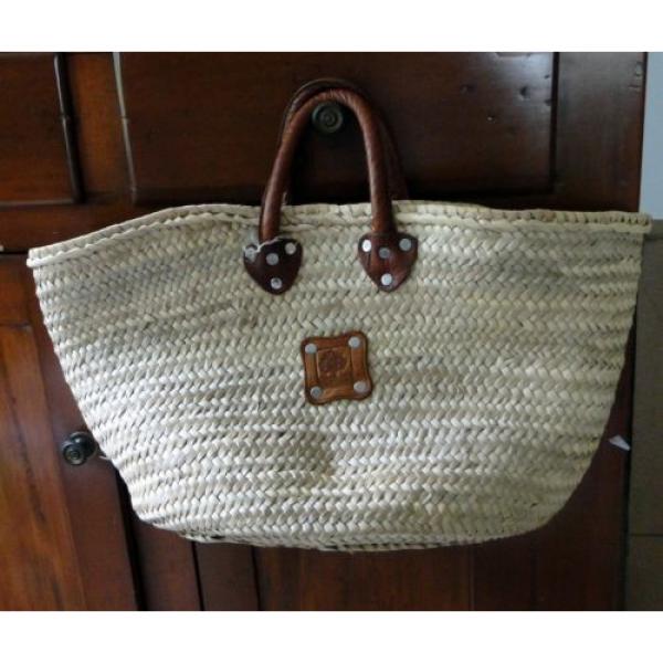 Large Natural Straw Beach Bag, 23&#034; long,12&#034; high,10&#034;wide, brown leather handles #1 image