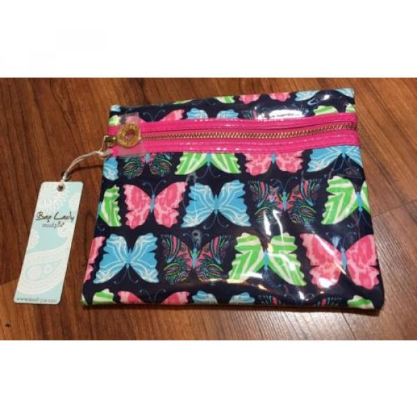 Mud Pie Jute Water Resistant Bikini Electronic Cosmetic Bag Pool Beach Butterfly #1 image